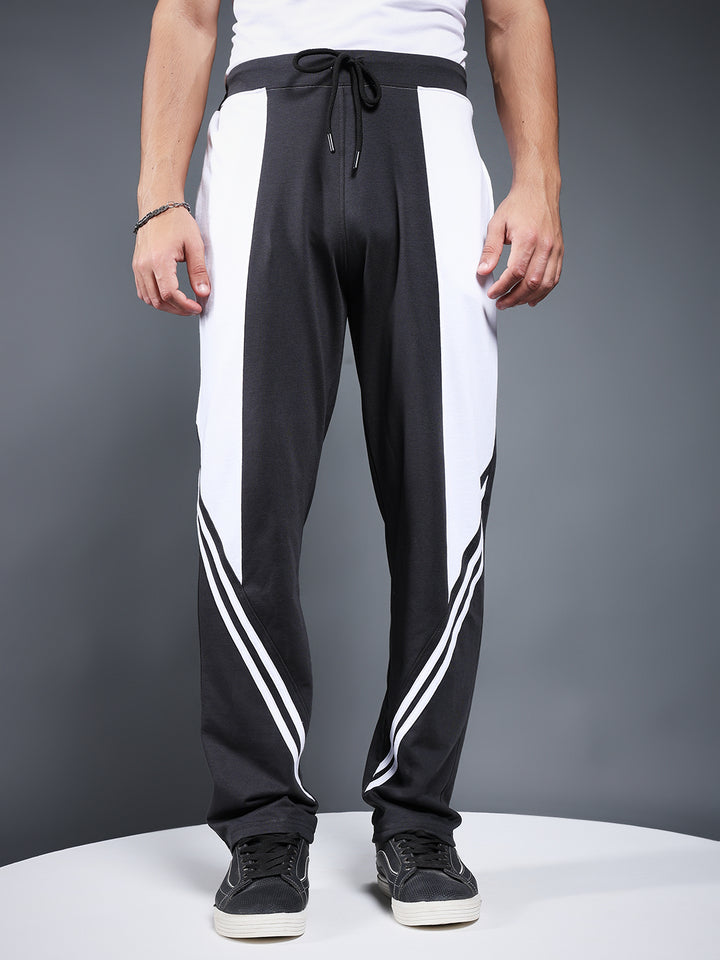 Men Colorblock Premium Terry Jogger with Side Stripes - Dark Grey