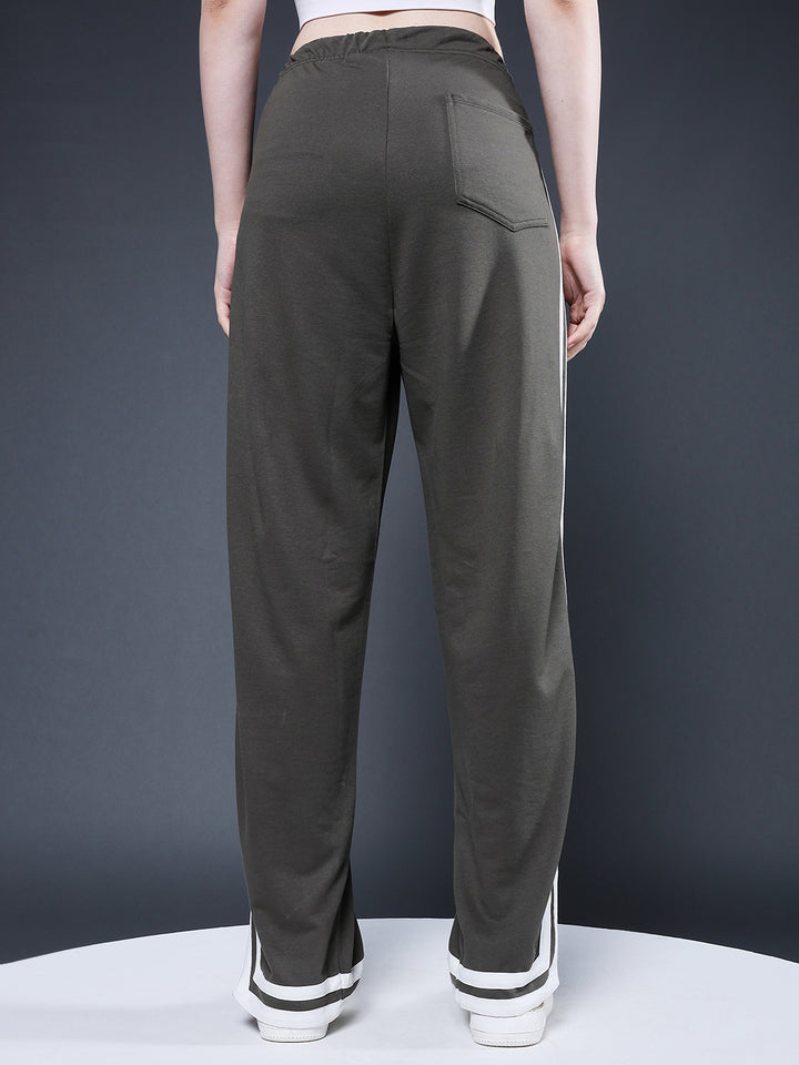 Women Premium Terry Jogger with Side Stripes - Olive Green