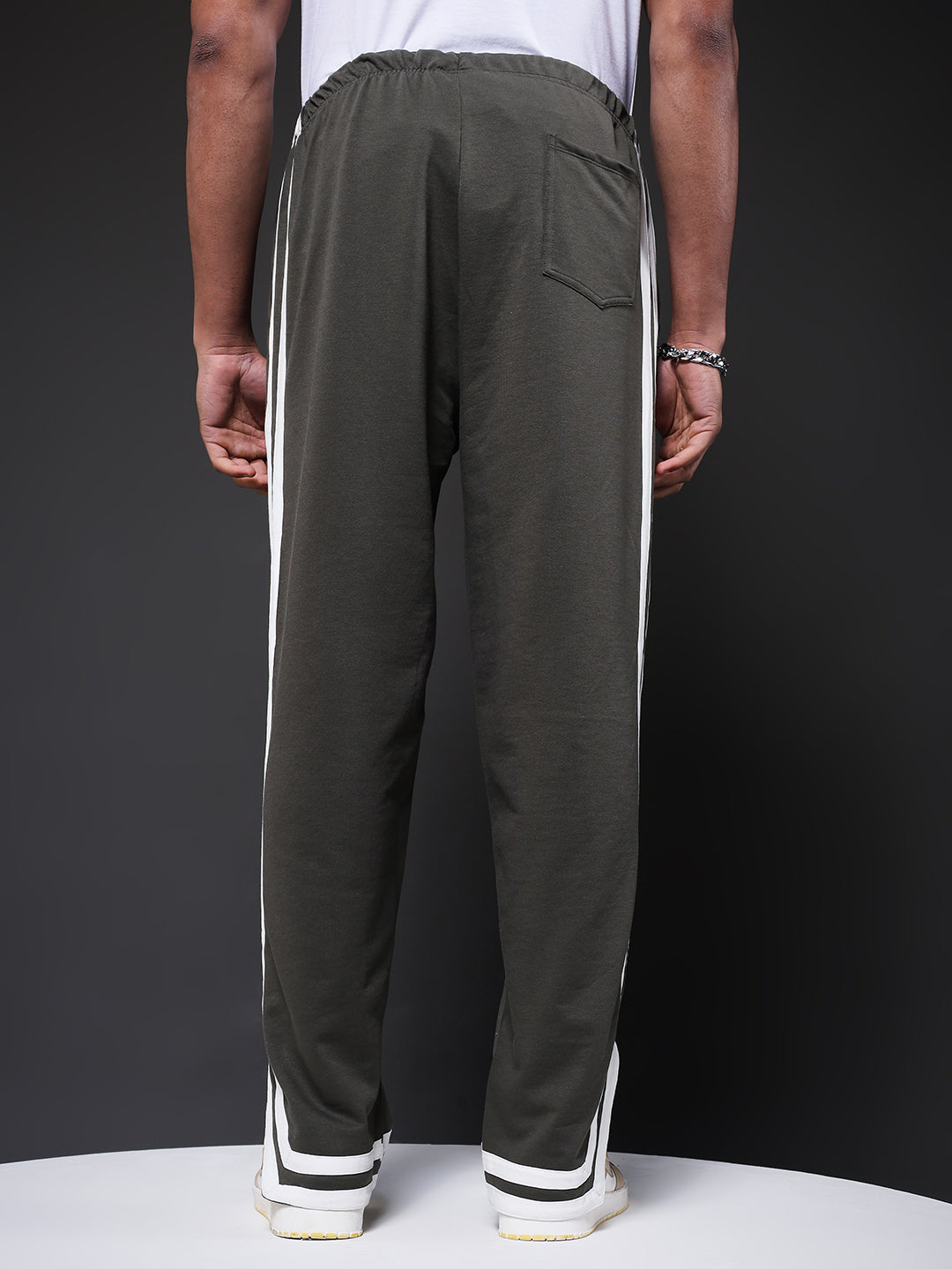 Men Premium Terry Jogger with Side Stripes - Olive Green