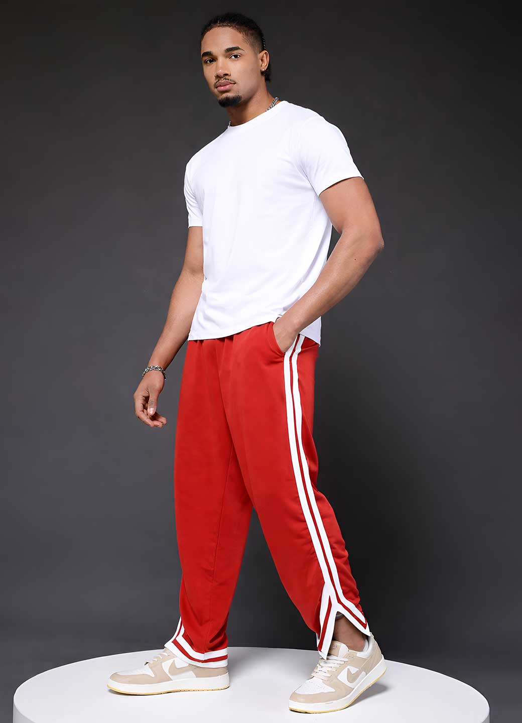 Men Premium Terry Jogger with Side Stripes - Rust