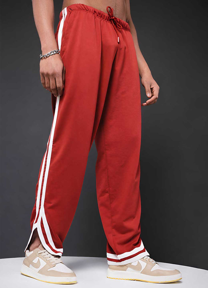 Men Premium Terry Jogger with Side Stripes - Rust