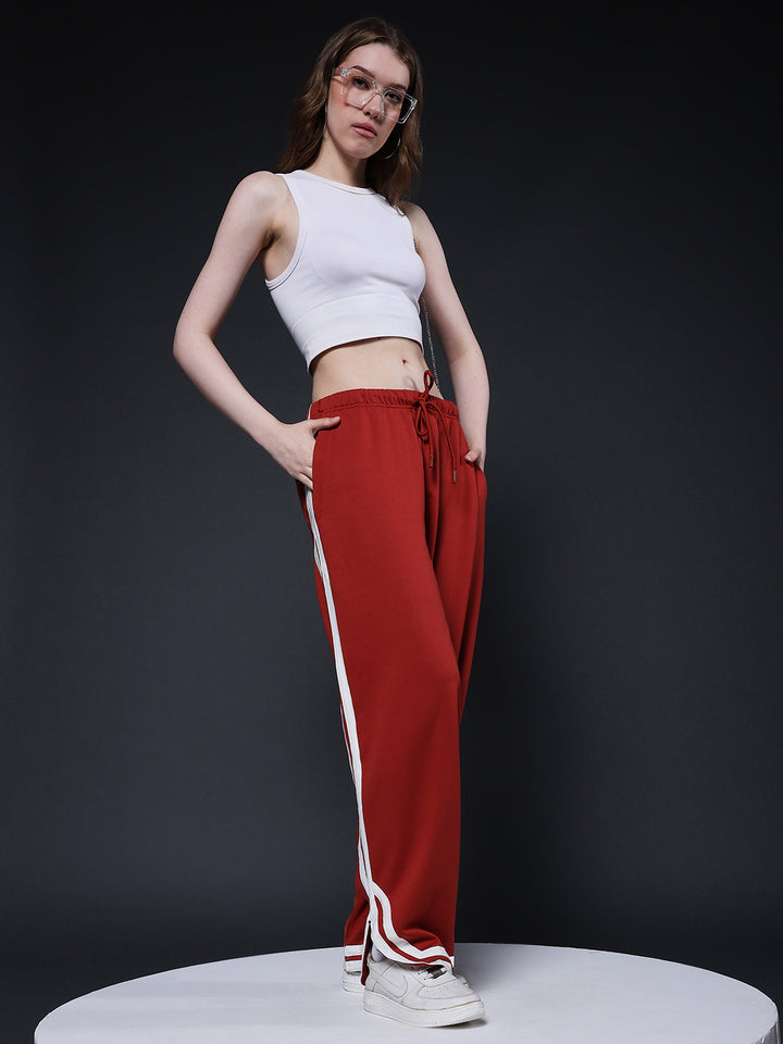 Women Premium Terry Jogger with Side Stripes - Rust