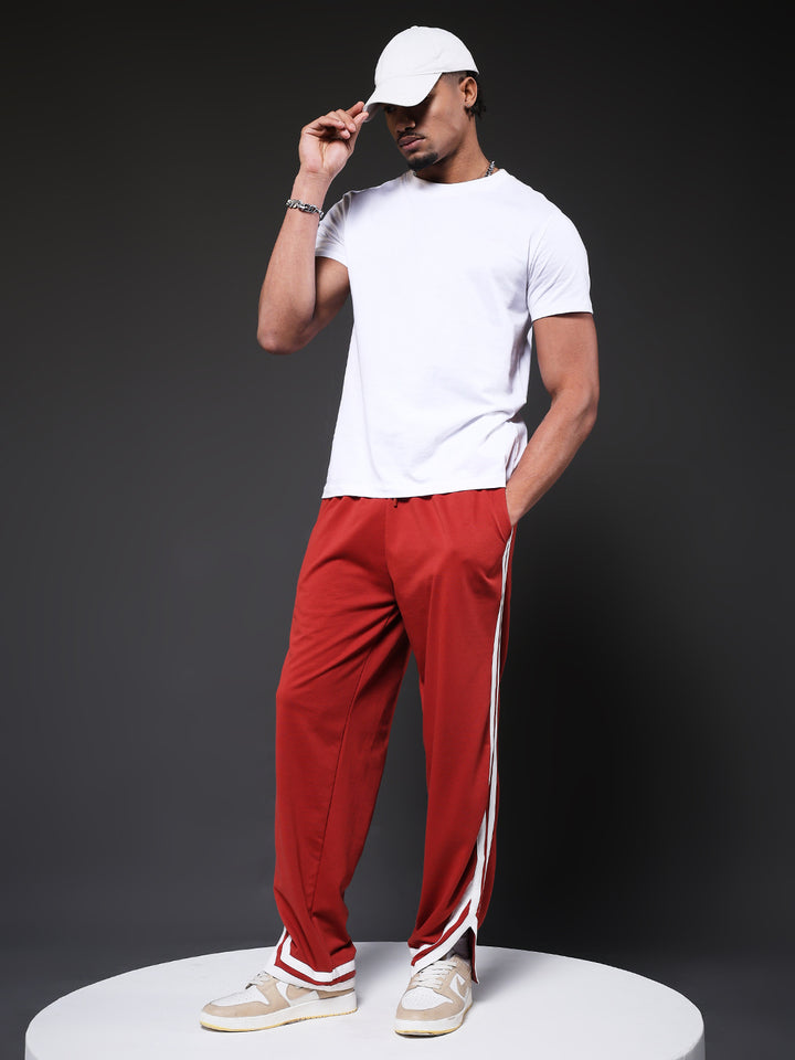 Men Premium Terry Jogger with Side Stripes - Rust