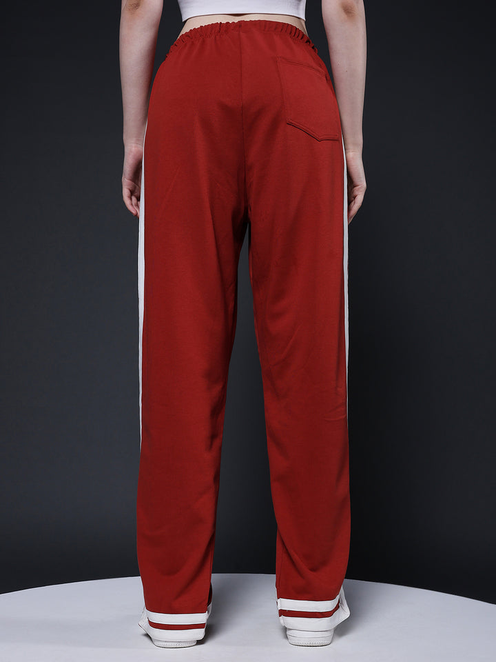 Women Premium Terry Jogger with Side Stripes - Rust