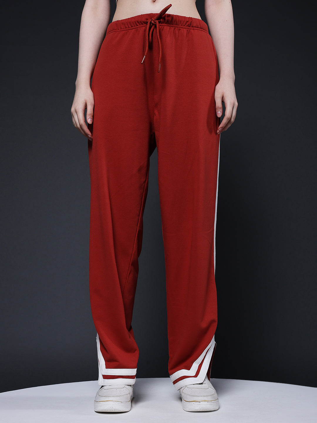 Women Premium Terry Jogger with Side Stripes - Rust