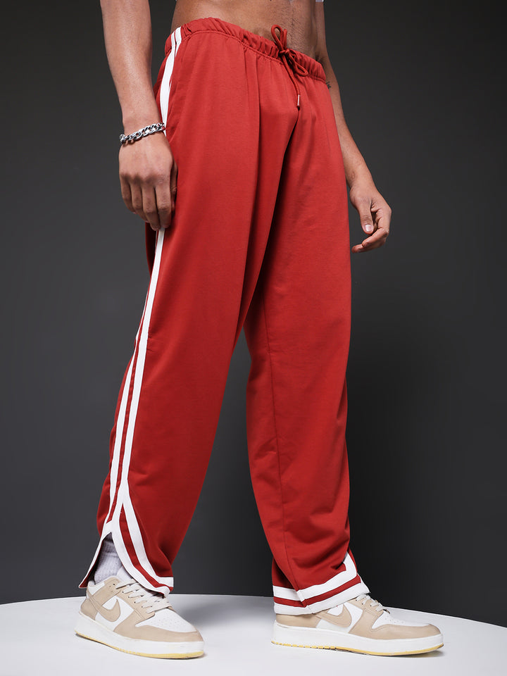 Men Premium Terry Jogger with Side Stripes - Rust