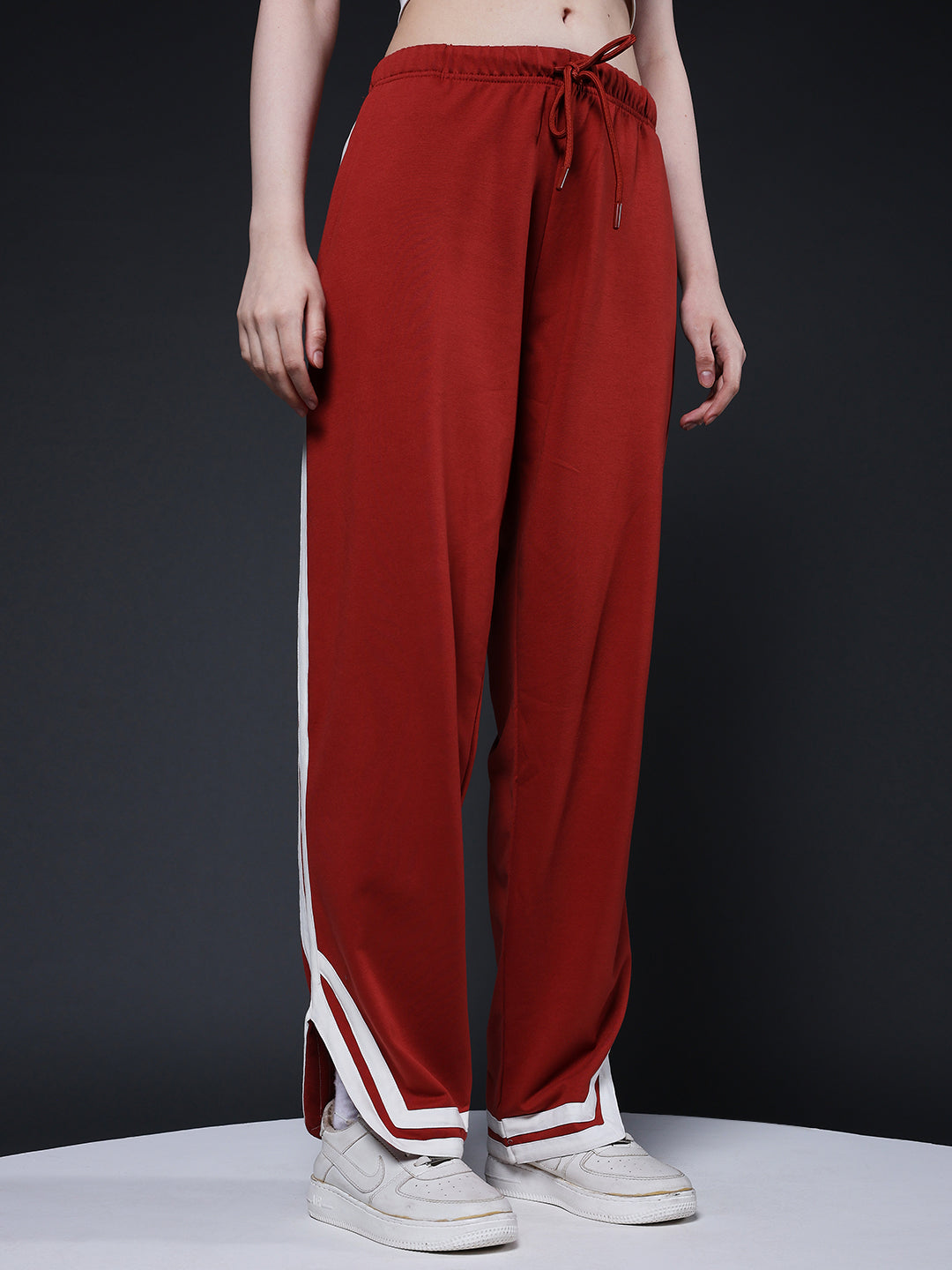 Women Premium Terry Jogger with Side Stripes - Rust