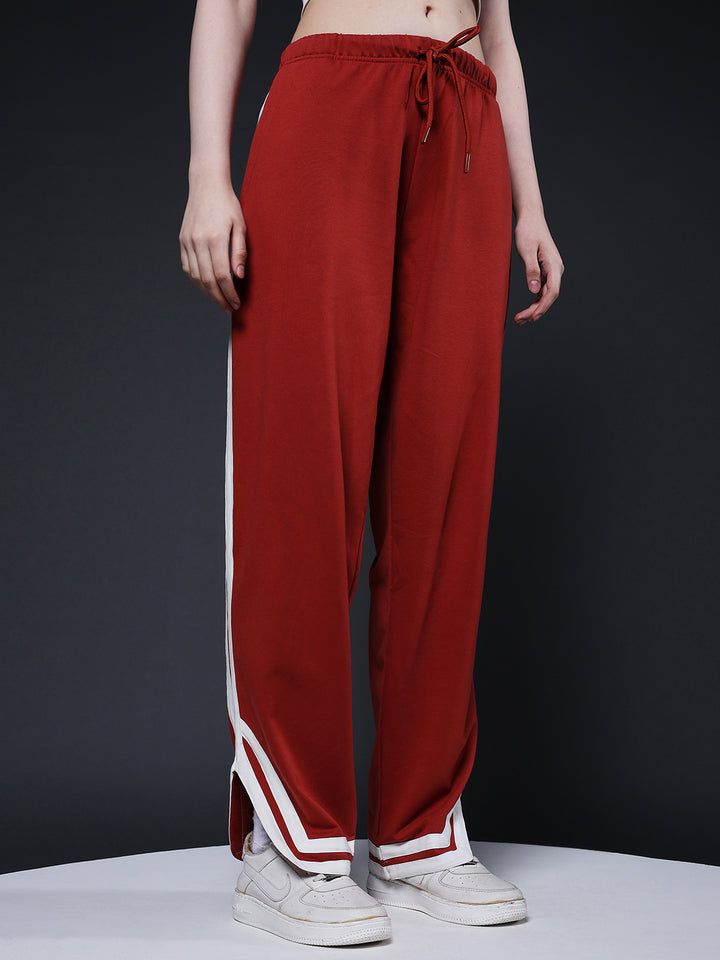 Women Premium Terry Jogger with Side Stripes - Rust