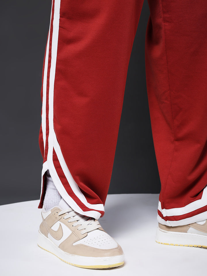 Men Premium Terry Jogger with Side Stripes - Rust