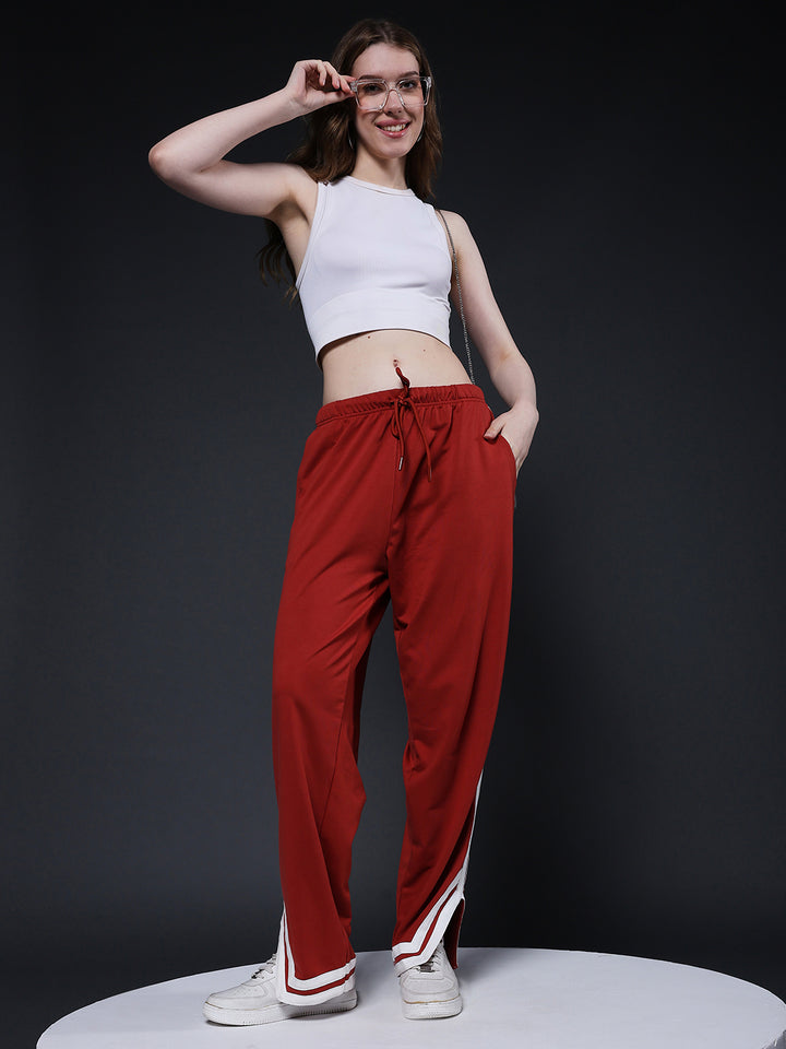 Women Premium Terry Jogger with Side Stripes - Rust