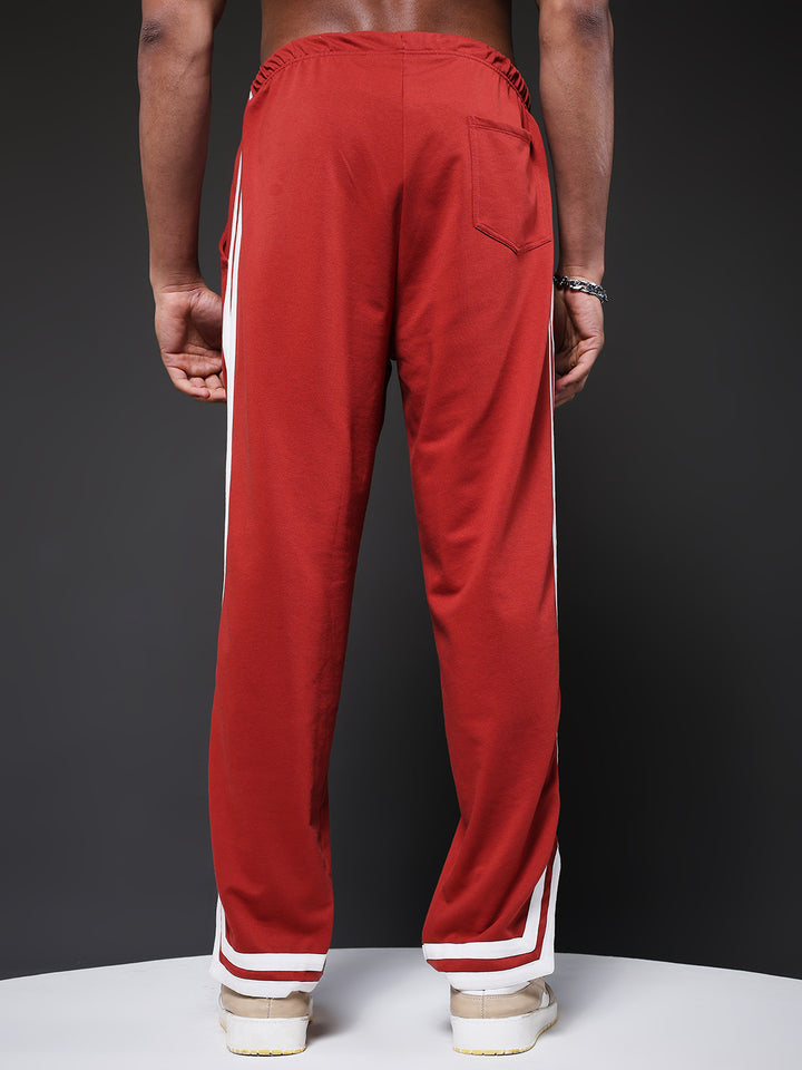 Men Premium Terry Jogger with Side Stripes - Rust