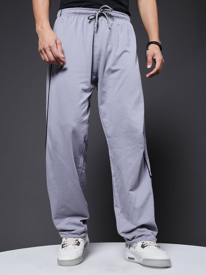 Men Premium Terry Jogger with Side Stripes - Ash Grey