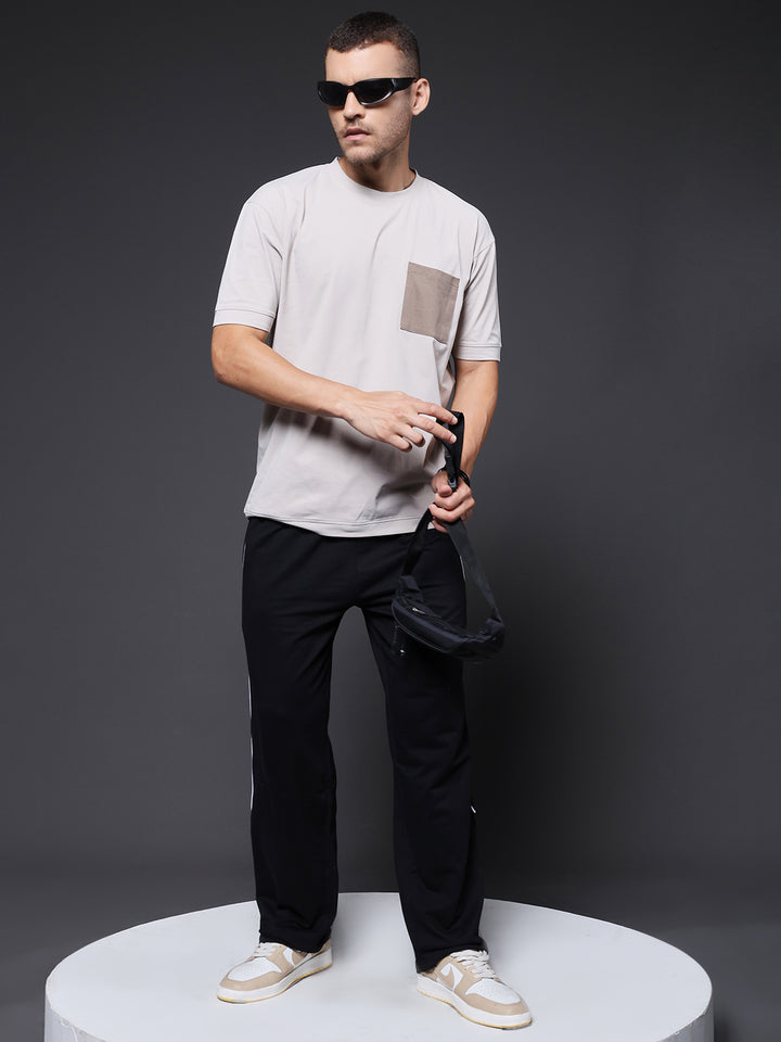 Men Premium Terry Jogger with Side Stripes - Black