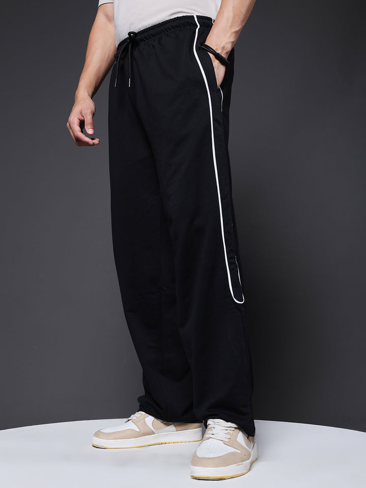 Men Premium Terry Jogger with Side Stripes - Black
