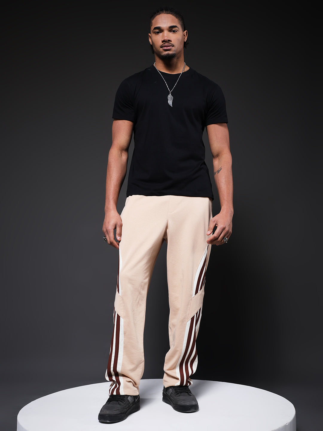Men Premium Terry Jogger with Side Stripes - Beige