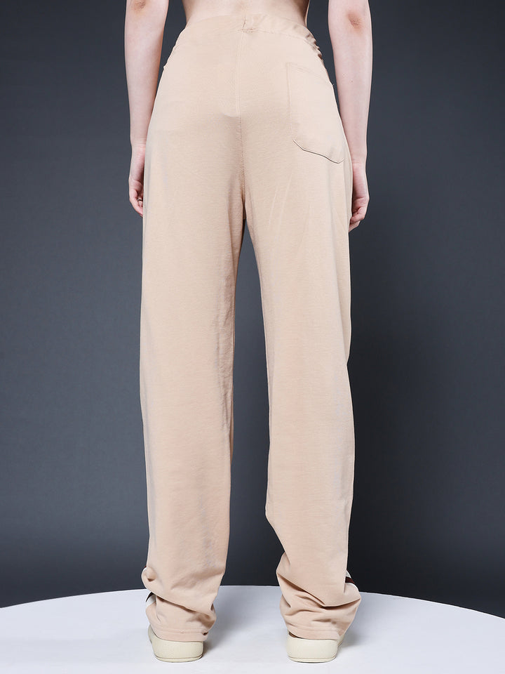 Women Premium Terry Jogger with Side Stripes - Beige