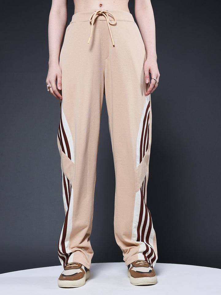 Women Premium Terry Jogger with Side Stripes - Beige