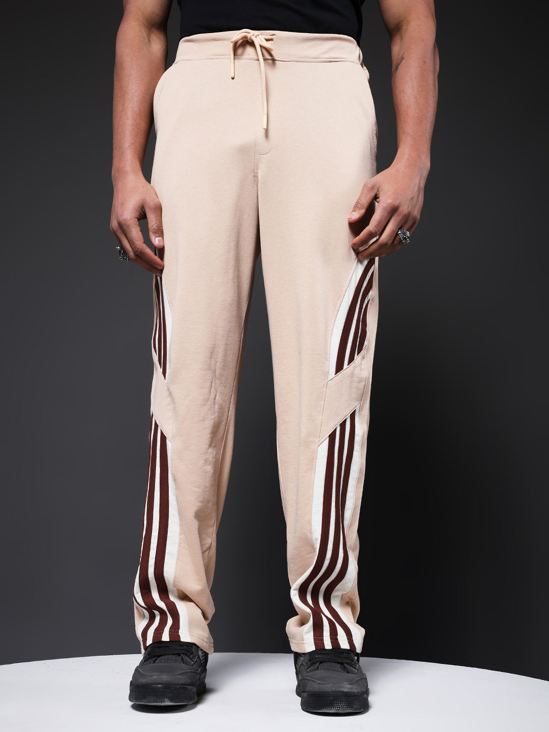 Men Premium Terry Jogger with Side Stripes - Beige