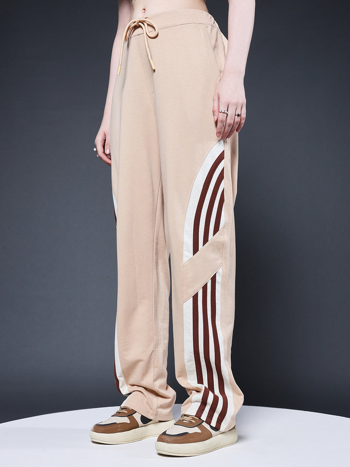 Women Premium Terry Jogger with Side Stripes - Beige
