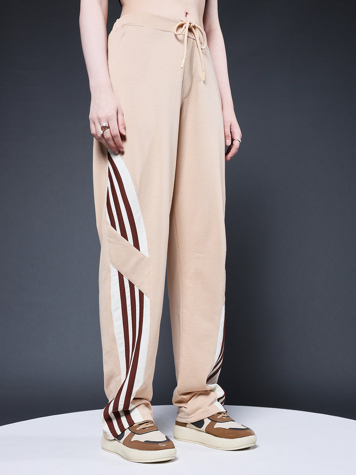 Women Premium Terry Jogger with Side Stripes - Beige