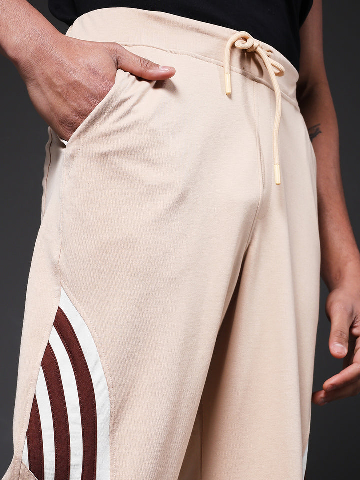 Men Premium Terry Jogger with Side Stripes - Beige