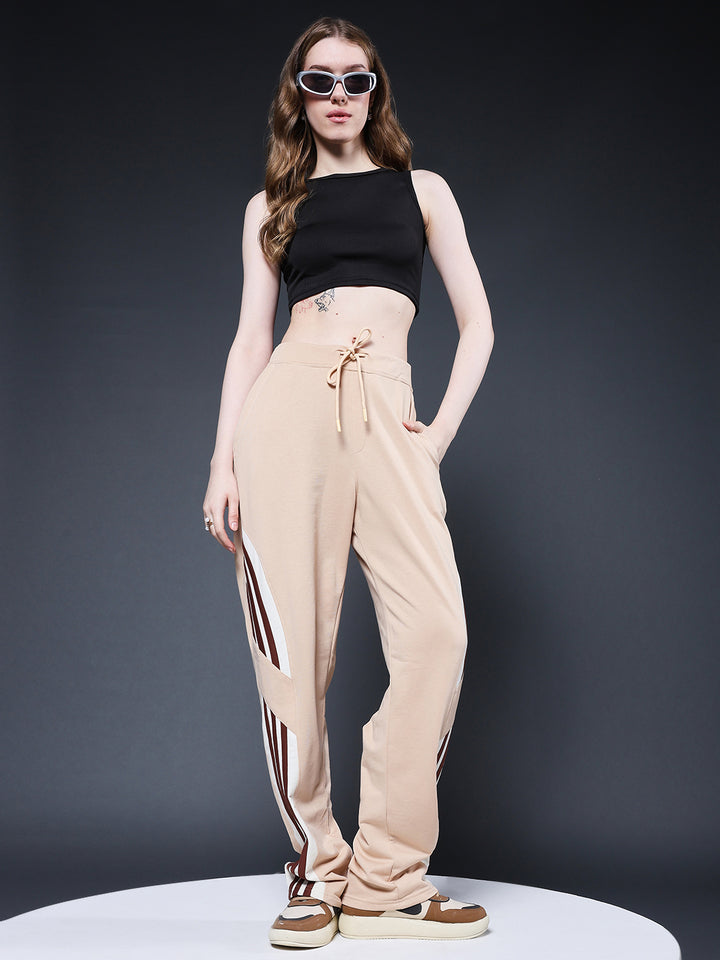 Women Premium Terry Jogger with Side Stripes - Beige