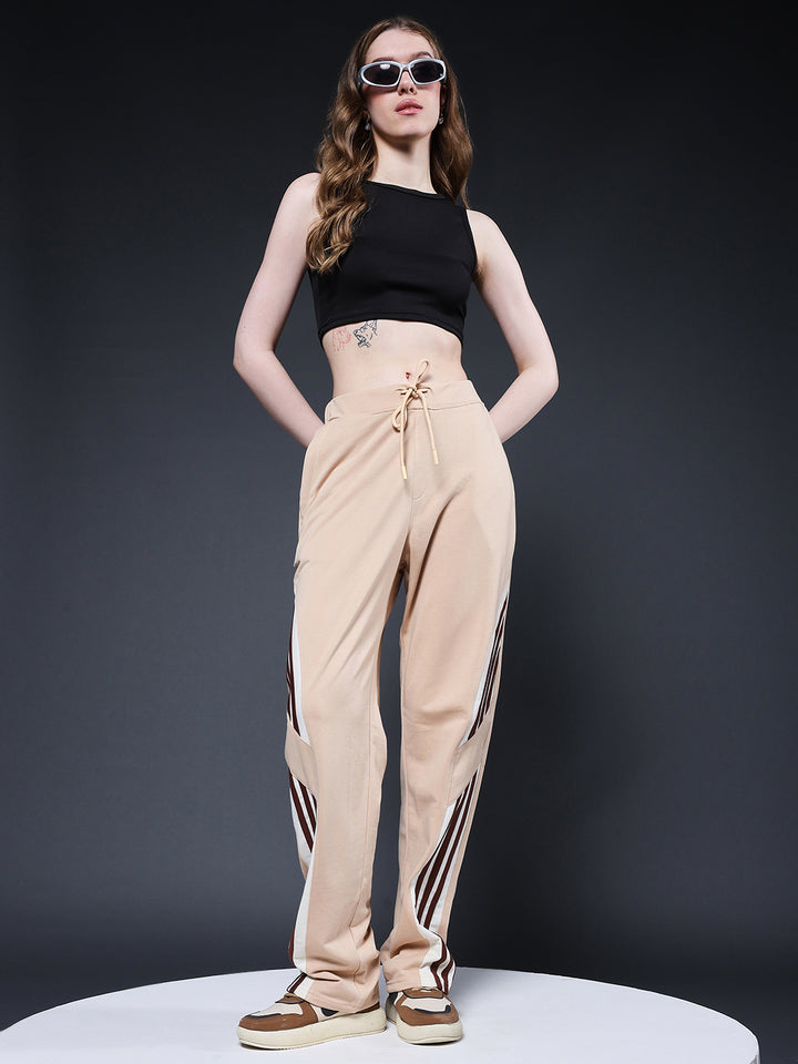 Women Premium Terry Jogger with Side Stripes - Beige