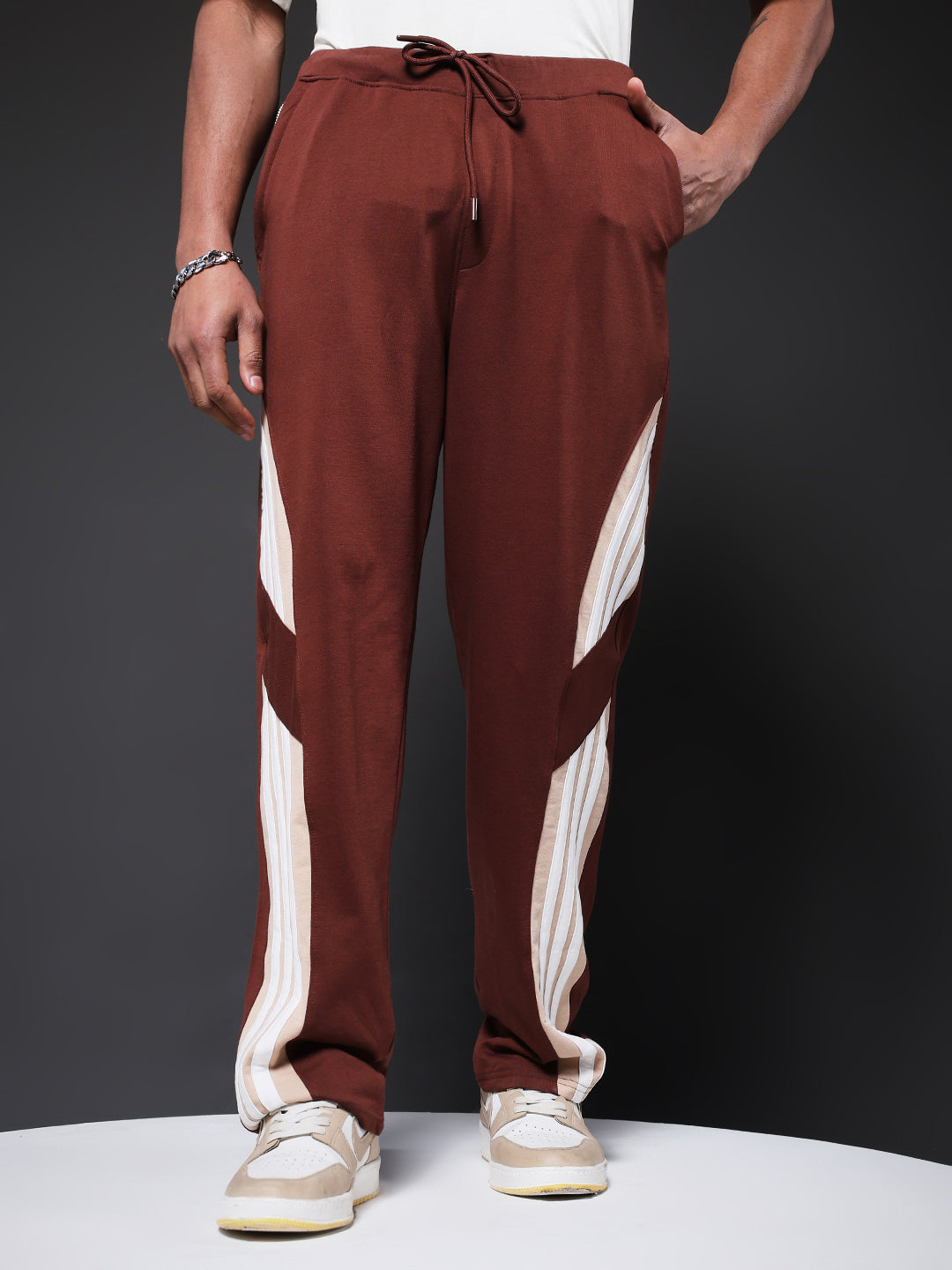 Men Premium Terry Jogger with Side Stripes - Cocoa