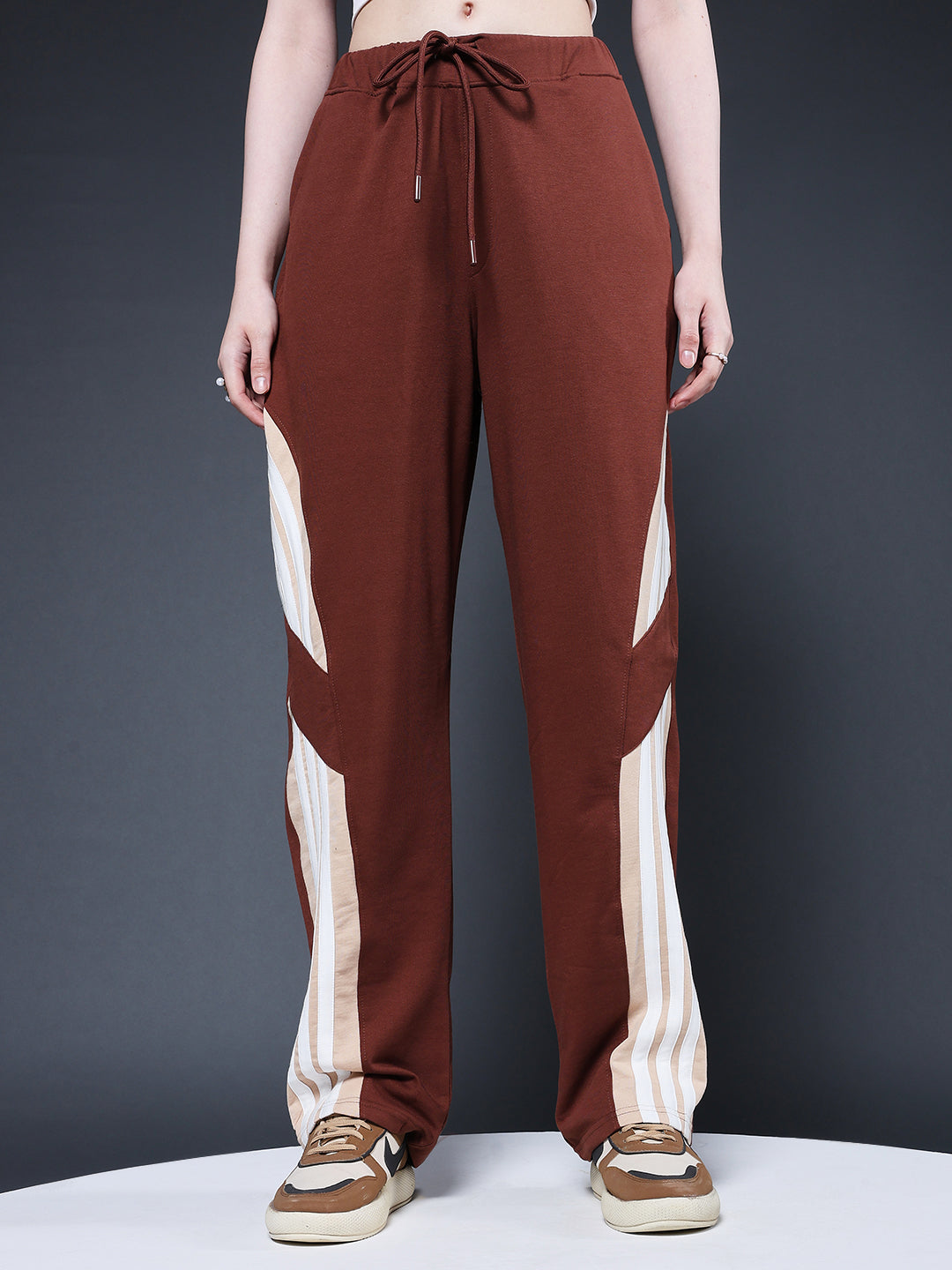 Women Premium Terry Jogger with Side Stripes - Cocoa