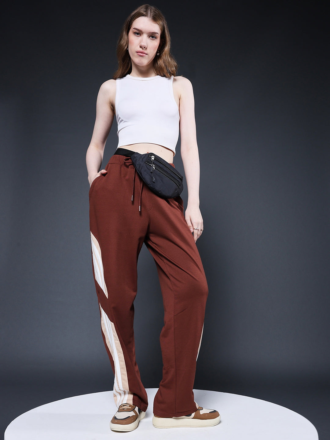 Women Premium Terry Jogger with Side Stripes - Cocoa