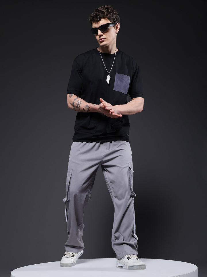 Men Striped Cargo Joggers - Ash Grey