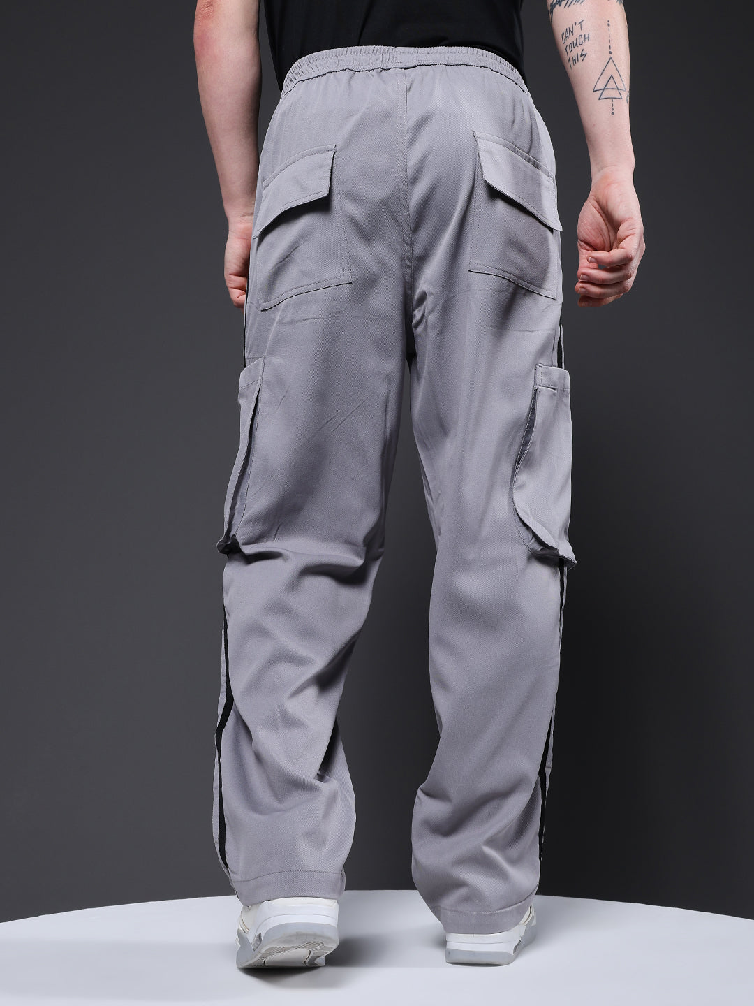 Men Striped Cargo Joggers - Ash Grey