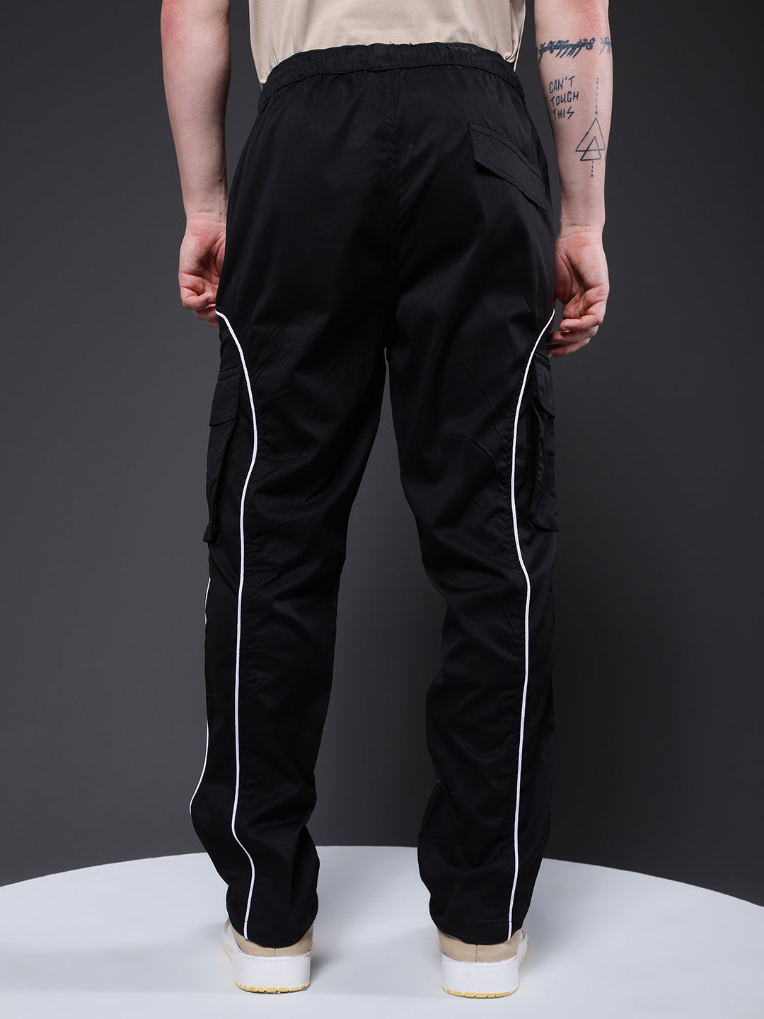Men Striped Cargo Joggers - Black