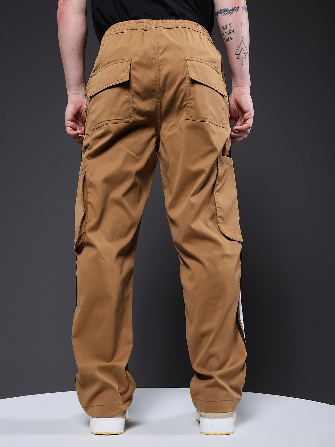 Men Striped Cargo Joggers - Khaki