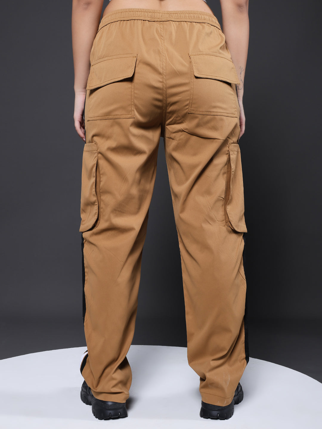 Women Striped Cargo Joggers - Khaki