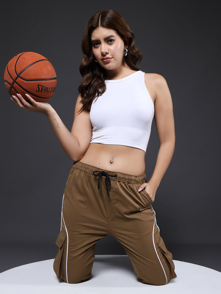 Women Utility Cargo - Khaki Reflective Stripes