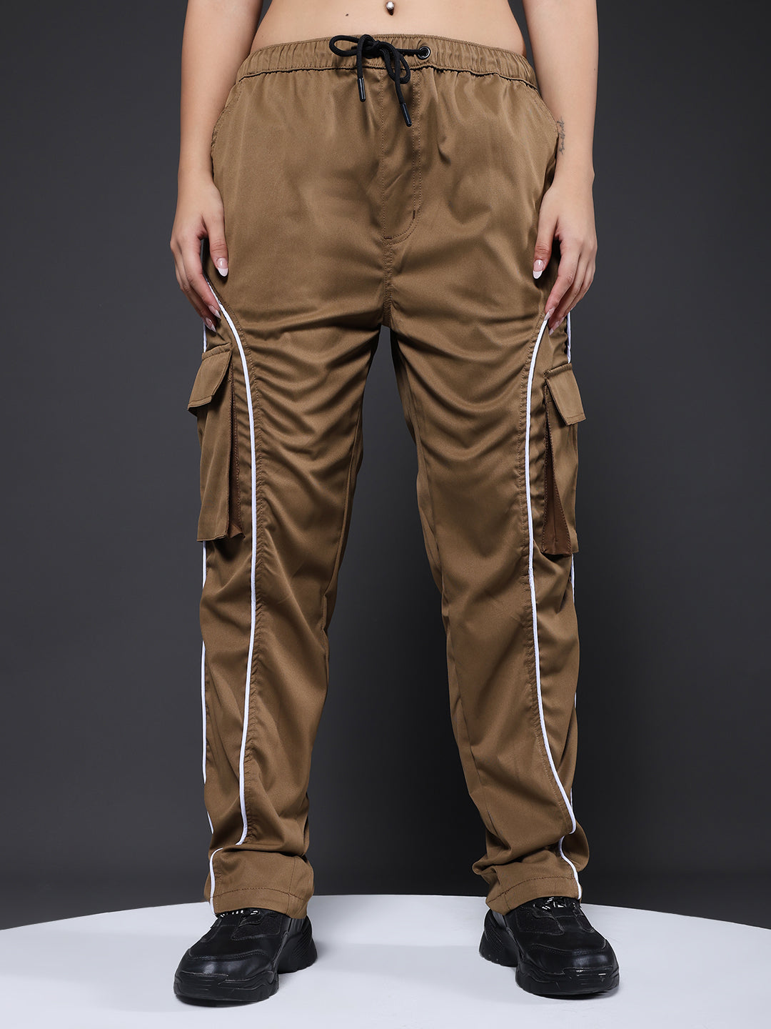Women Utility Cargo - Khaki Reflective Stripes