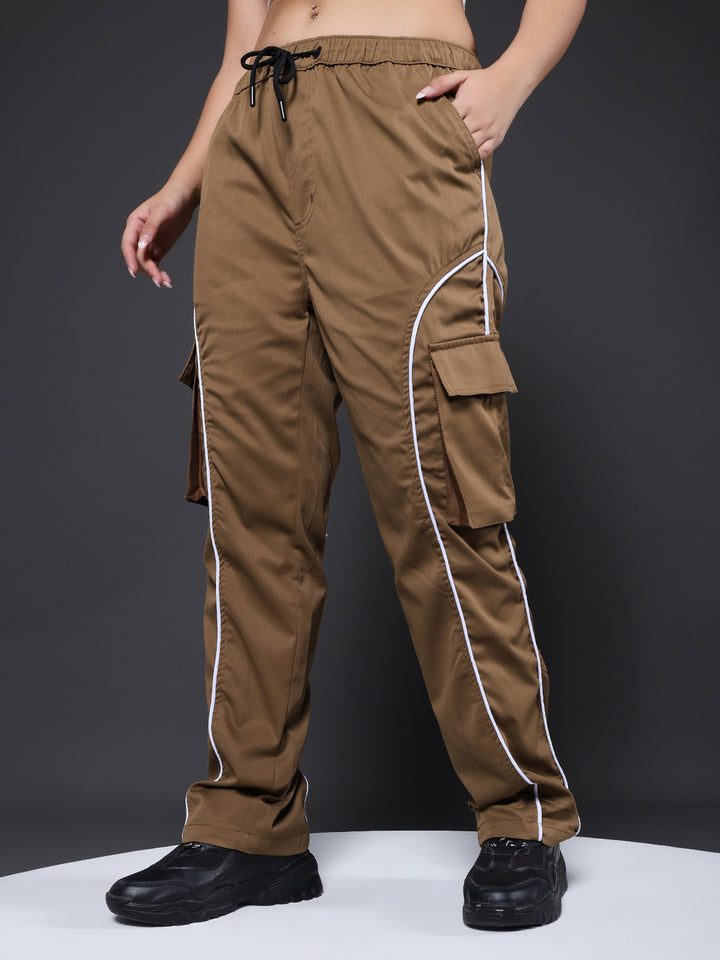 Women Utility Cargo - Khaki Reflective Stripes