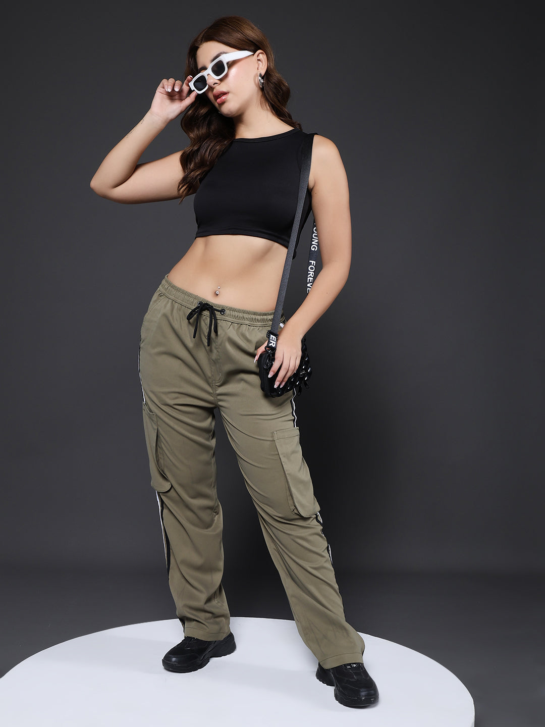 Women Utility Cargo - Olive Green Reflective Stripes