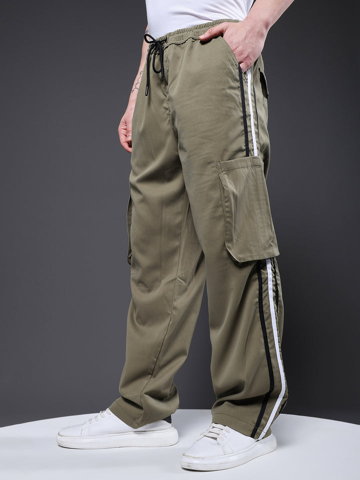 Men Utility Cargo - Olive Green Reflective Stripes