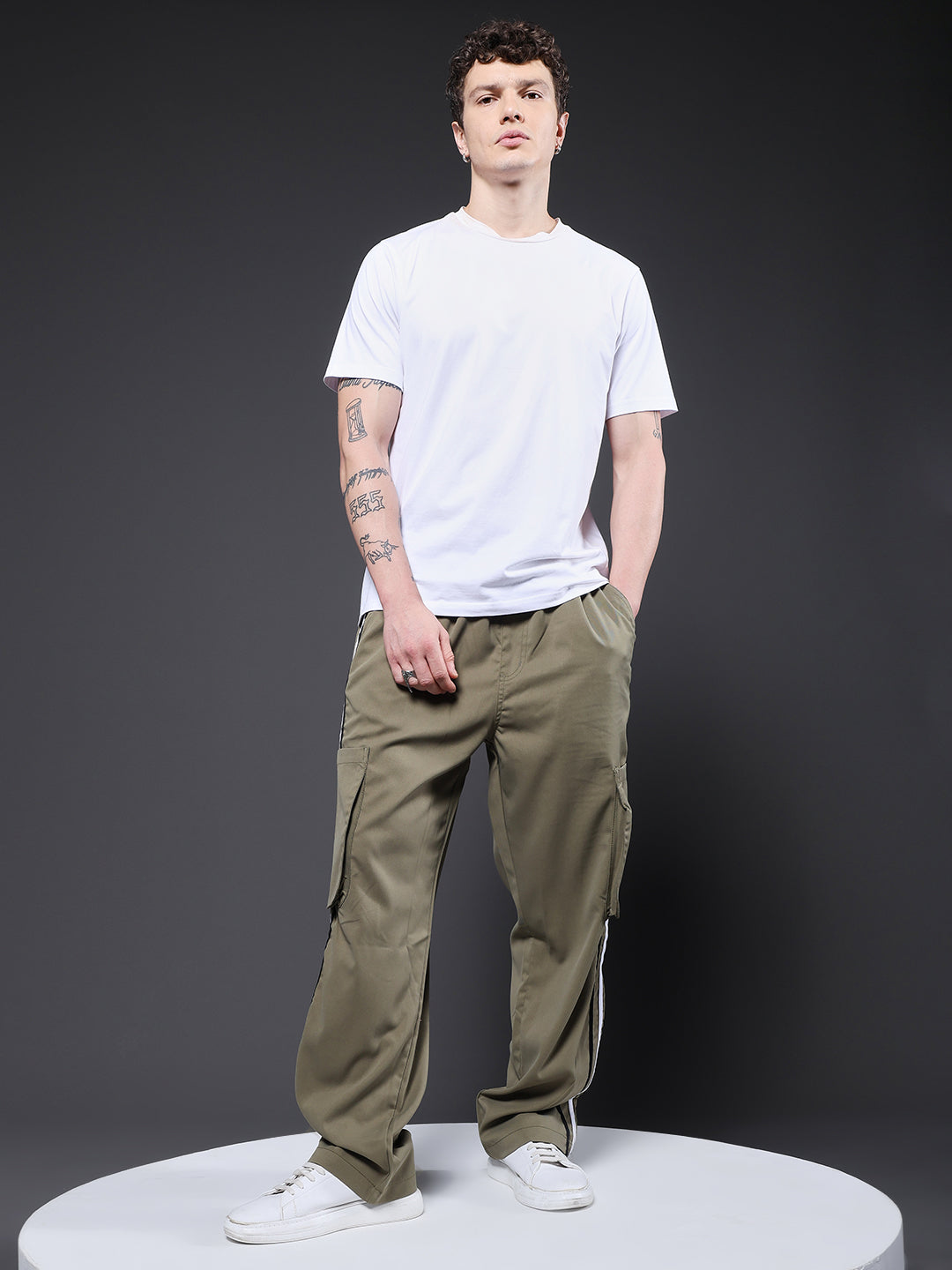 Men Utility Cargo - Olive Green Reflective Stripes