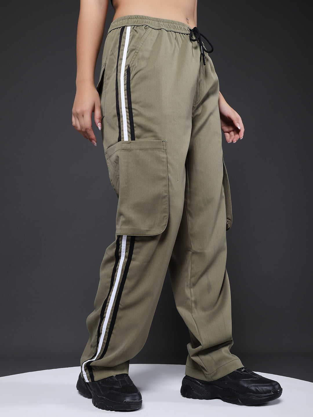 Women Utility Cargo - Olive Green Reflective Stripes