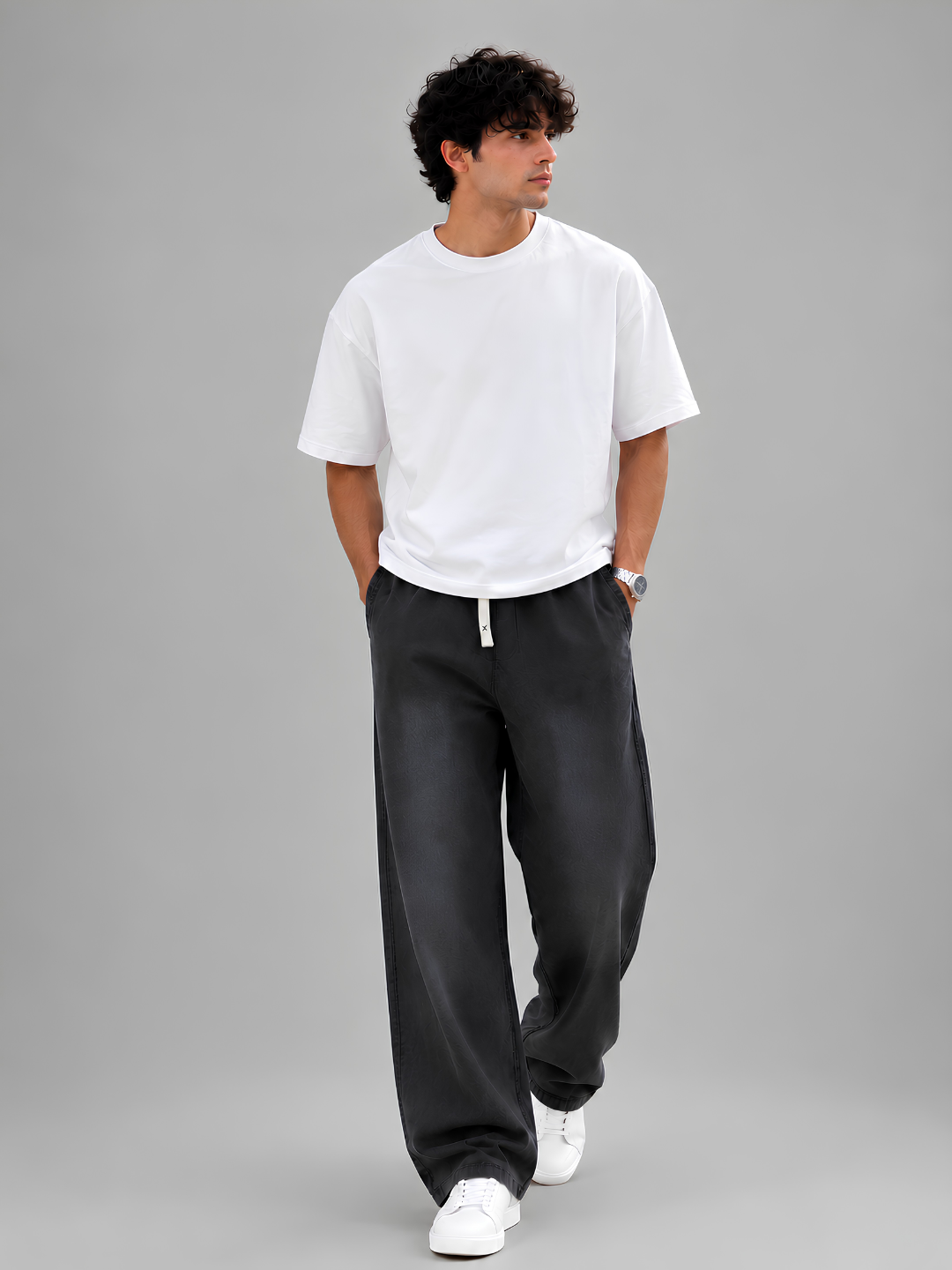 Men Acid Wash Baggy Fit Premium Terry Jogger - Black
