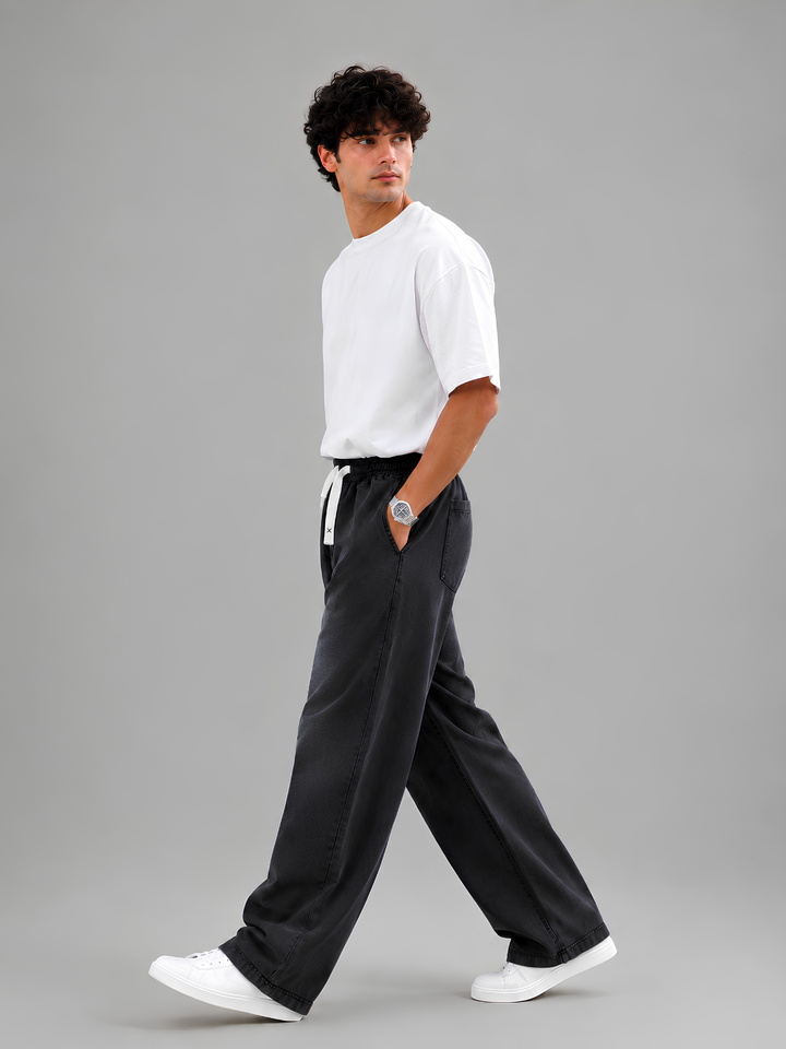 Men Acid Wash Baggy Fit Premium Terry Jogger - Black