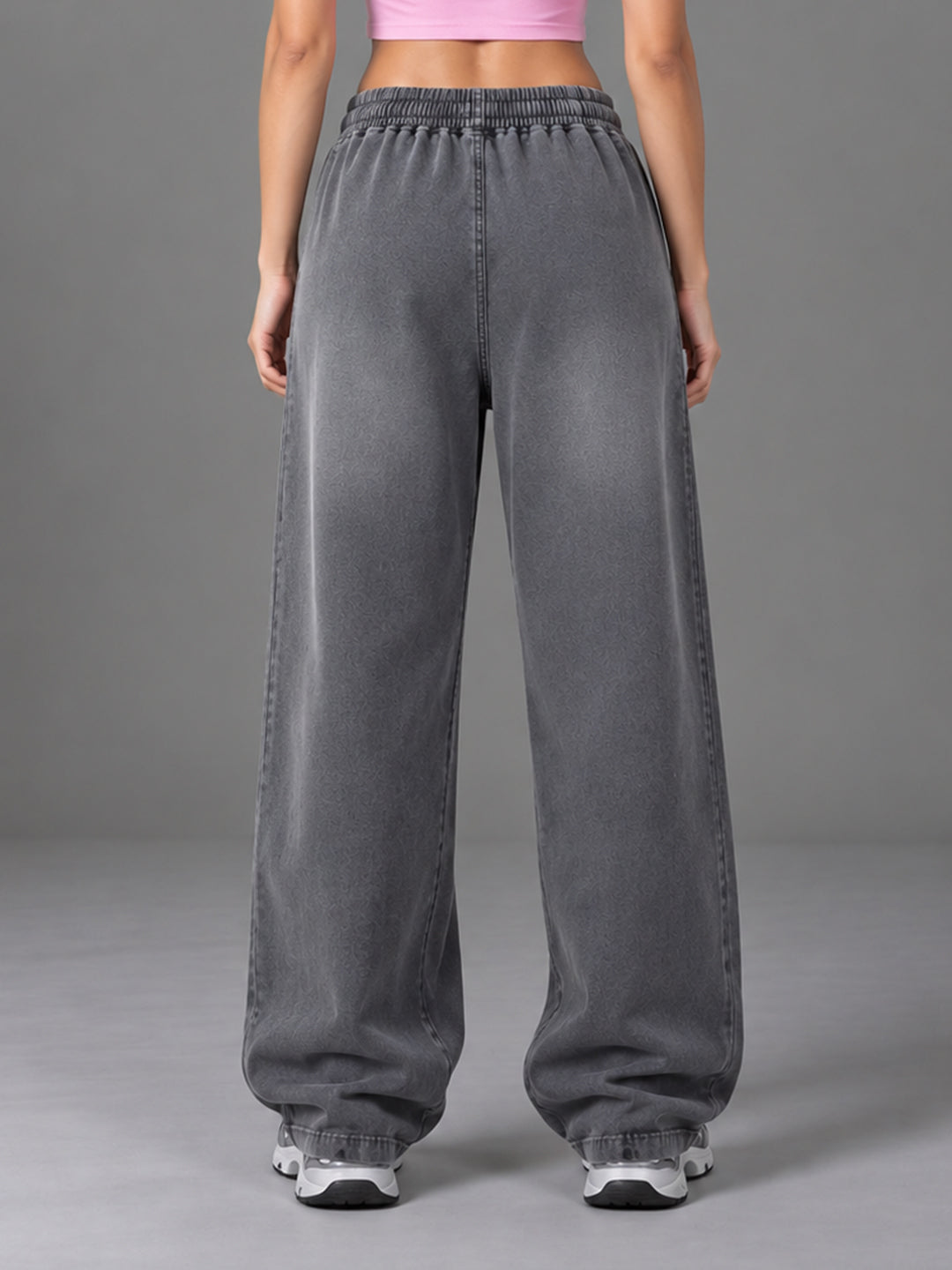 Women Acid Wash Baggy Fit Premium Terry Jogger - Dark Grey