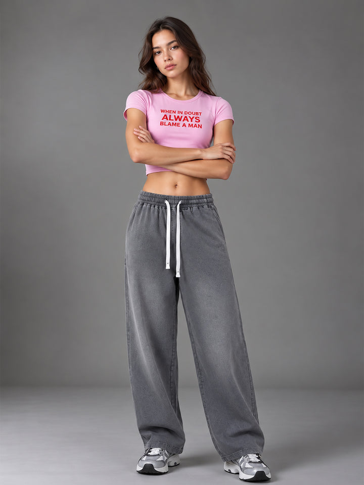 Women Acid Wash Baggy Fit Premium Terry Jogger - Dark Grey