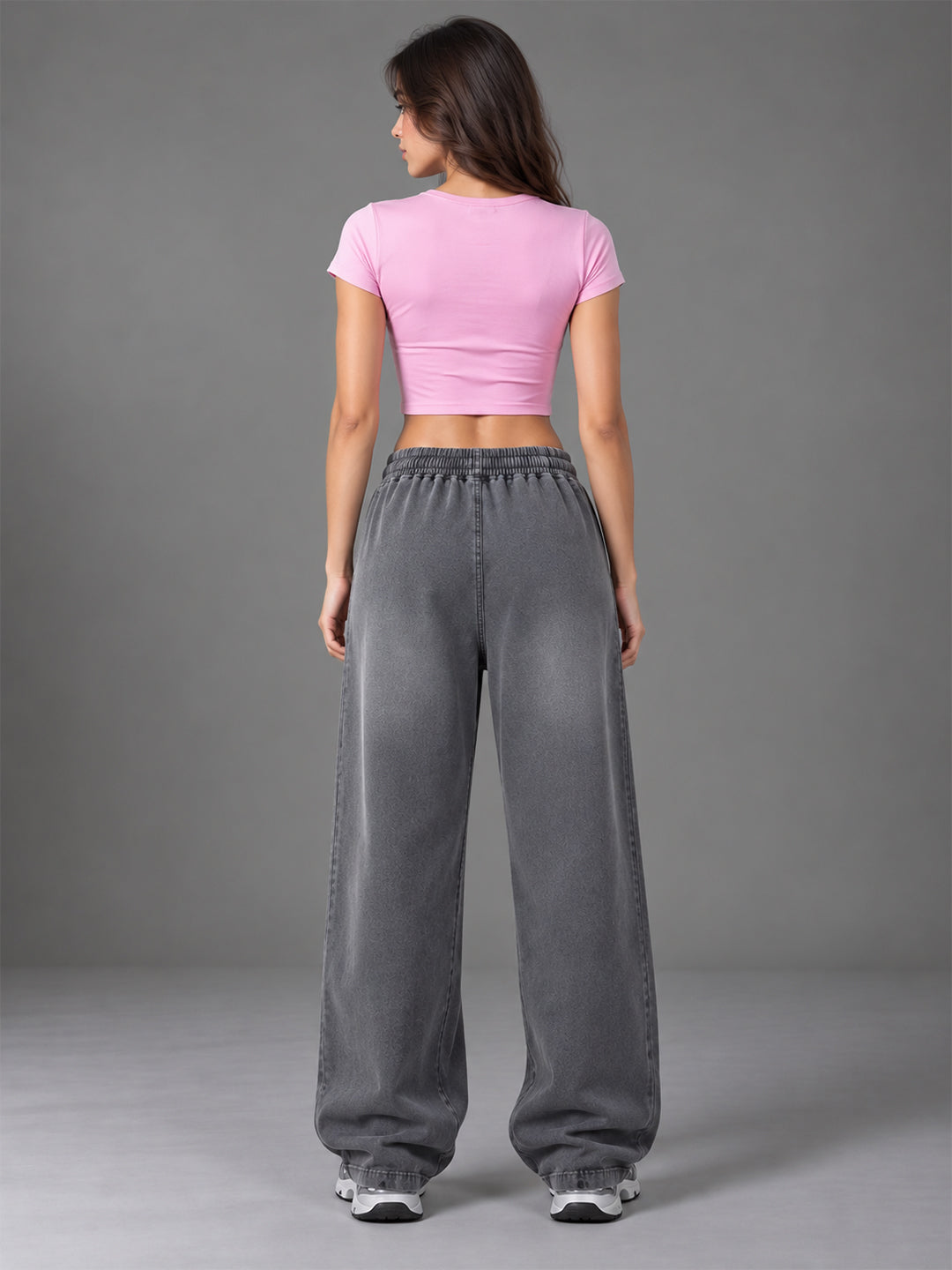 Women Acid Wash Baggy Fit Premium Terry Jogger - Dark Grey