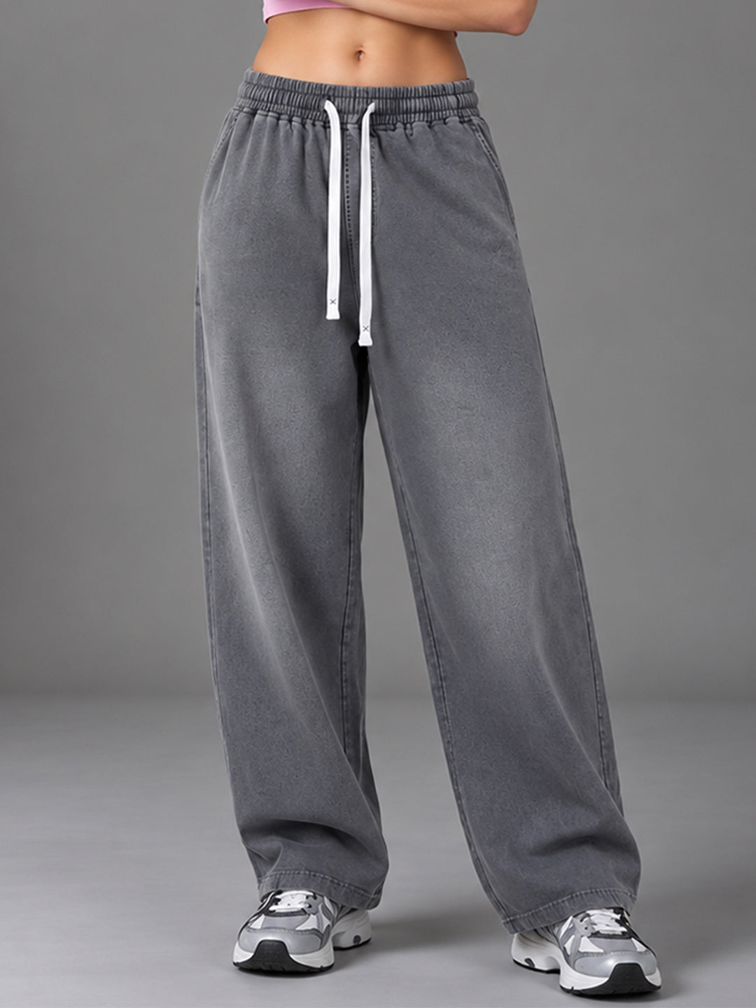 Women Acid Wash Baggy Fit Premium Terry Jogger - Dark Grey