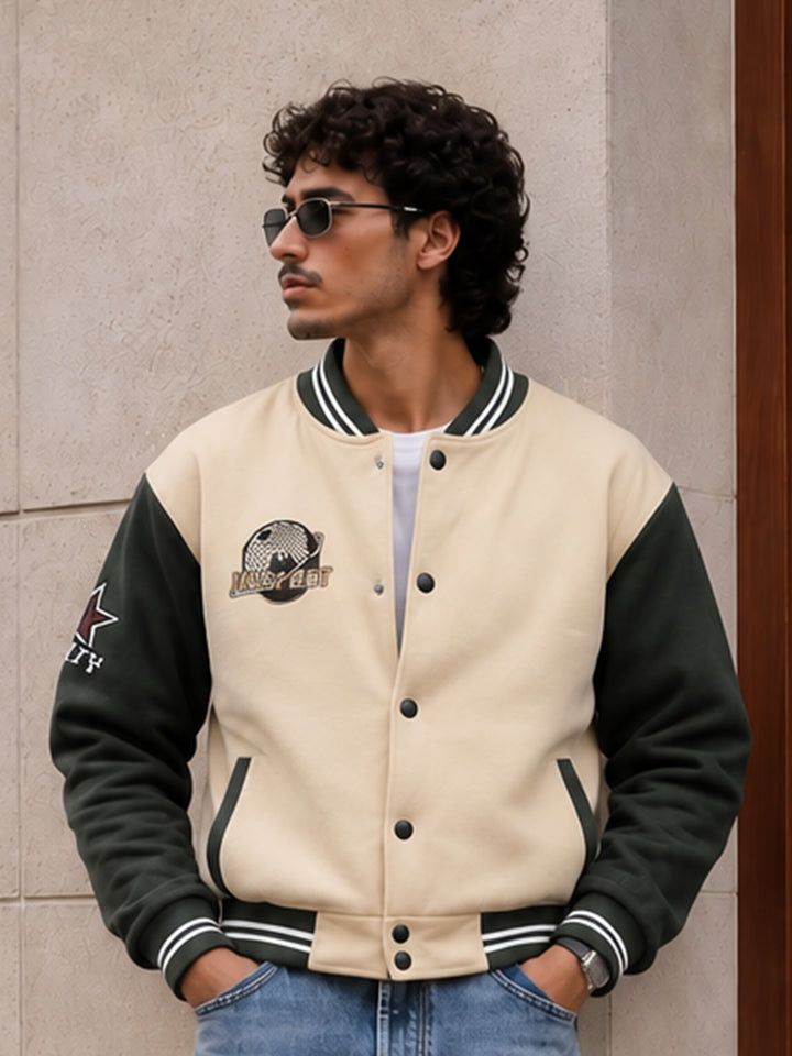 Respect Men Embroidered Varsity Bomber Jacket