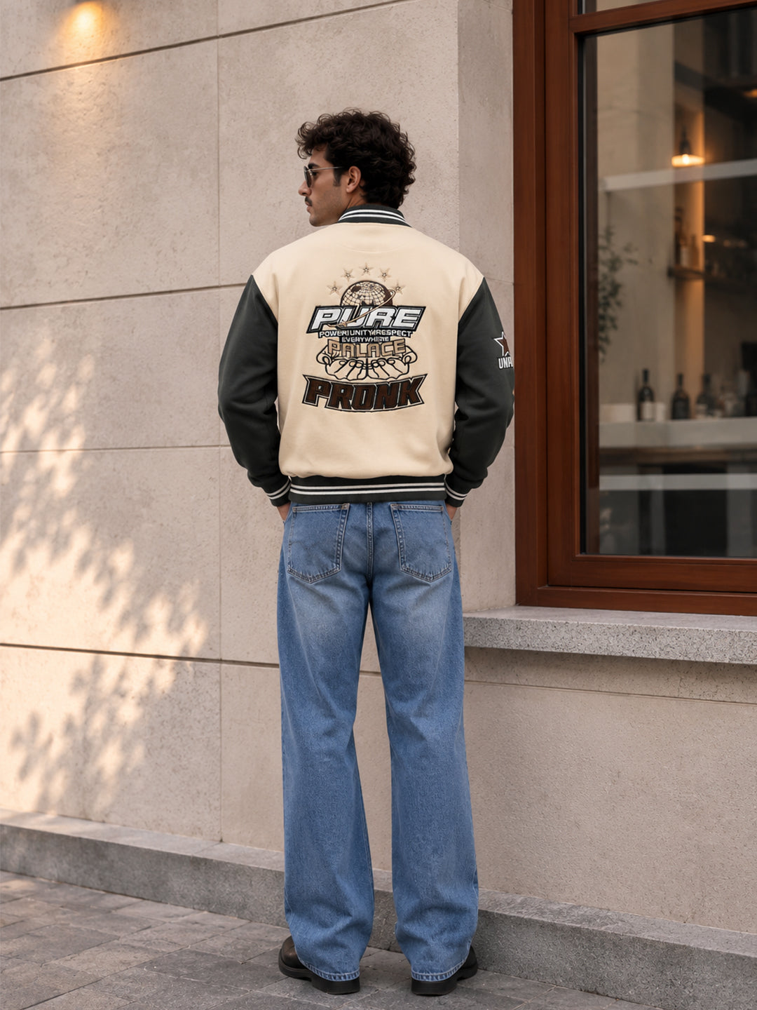 Respect Men Embroidered Varsity Bomber Jacket